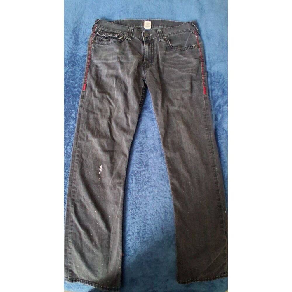 True Religion Ricky Super T Jeans Men’s 38 Black Gray Distressed Made in USA
